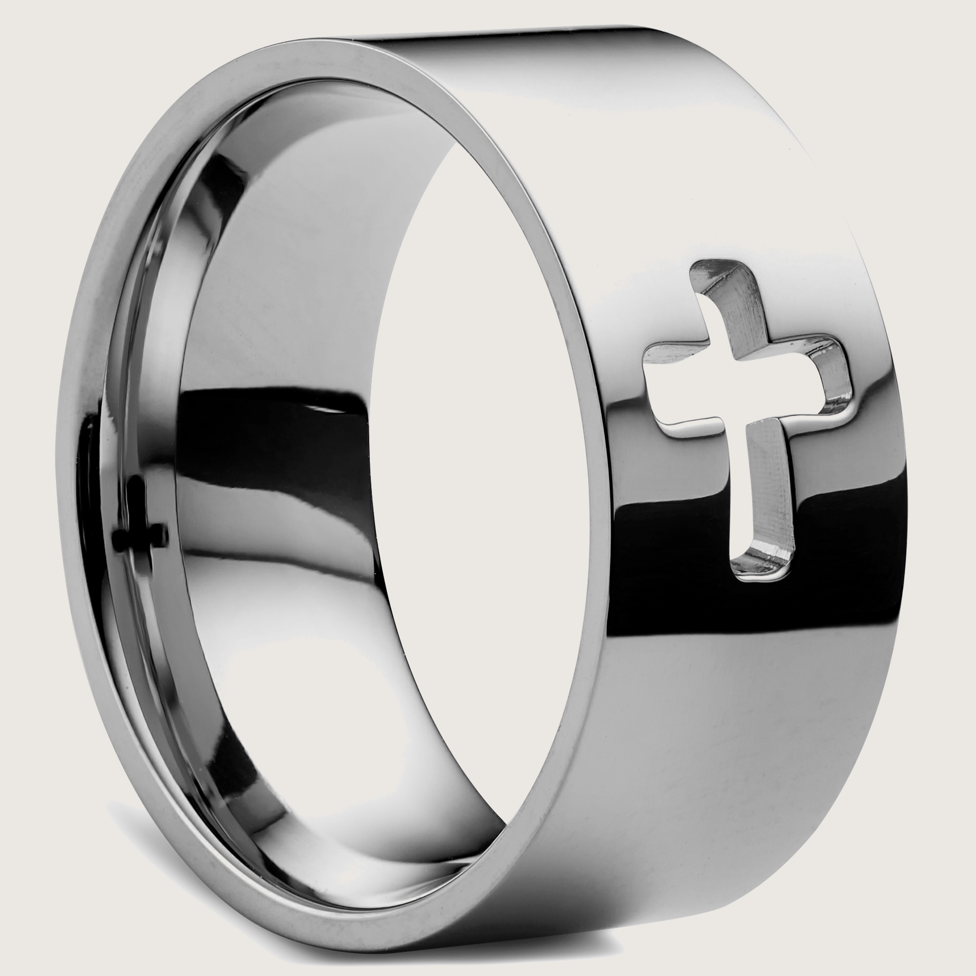 Gravel | 10 mm Silver-Tone Stainless Steel Cross Symbol Ring | In