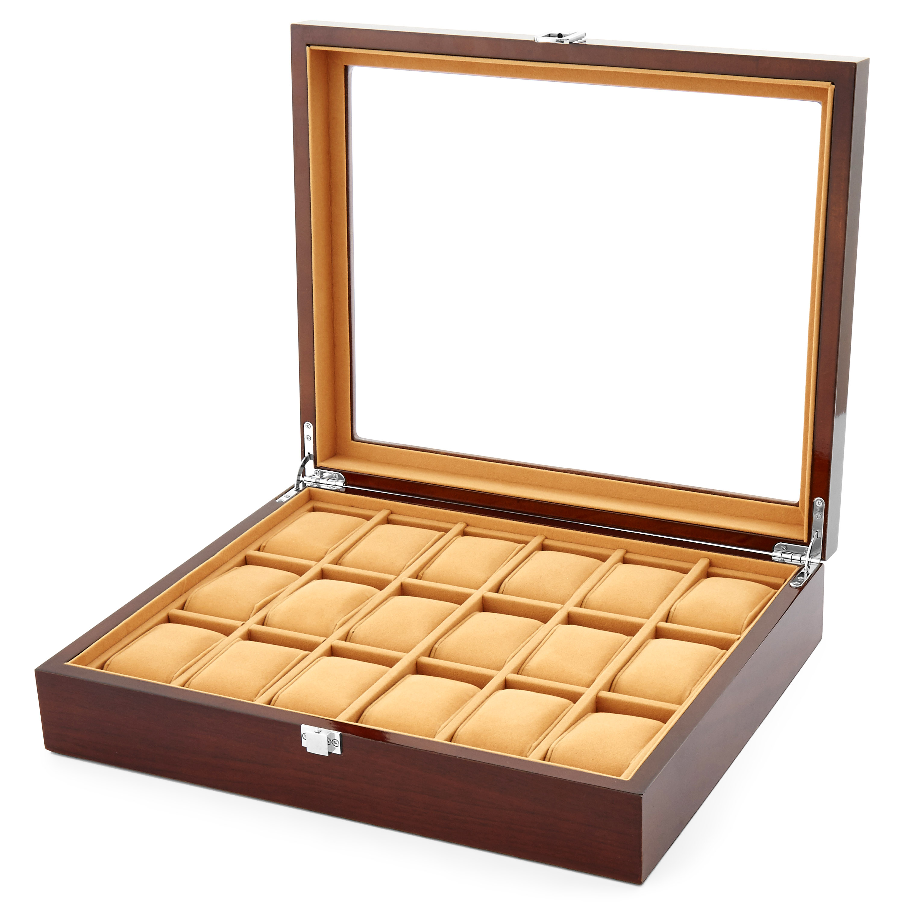 Striking Chestnut Wood Watch Box - 18 Watches - for Men - Warren Asher