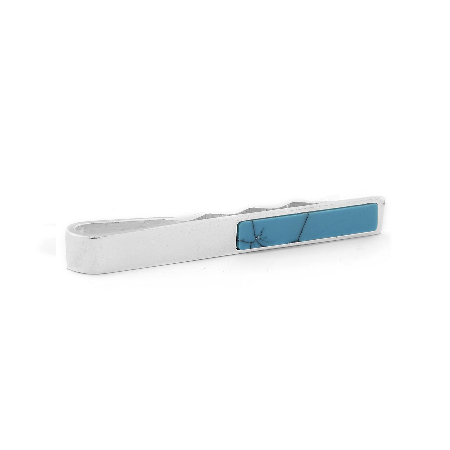 Short Turquoise Silver-Tone Tie Bar Short Turquoise Silver-Tone Tie Bar
