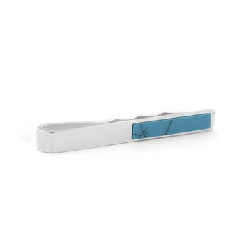 Short Turquoise Silver-Tone Tie Bar