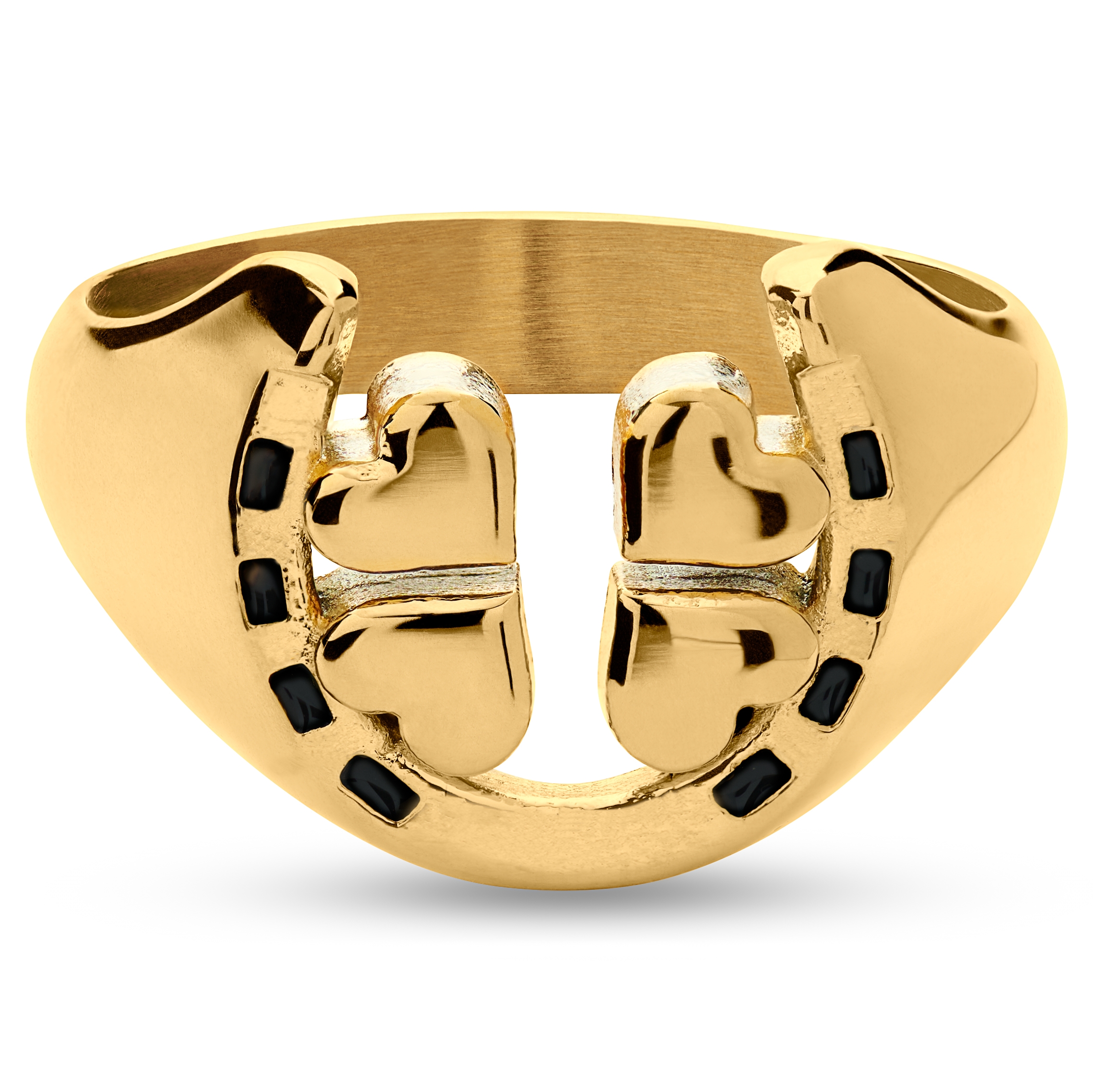 Ace | Kullanvärinen sinettisormus neliapilalla ja hevosenkengällä - 6