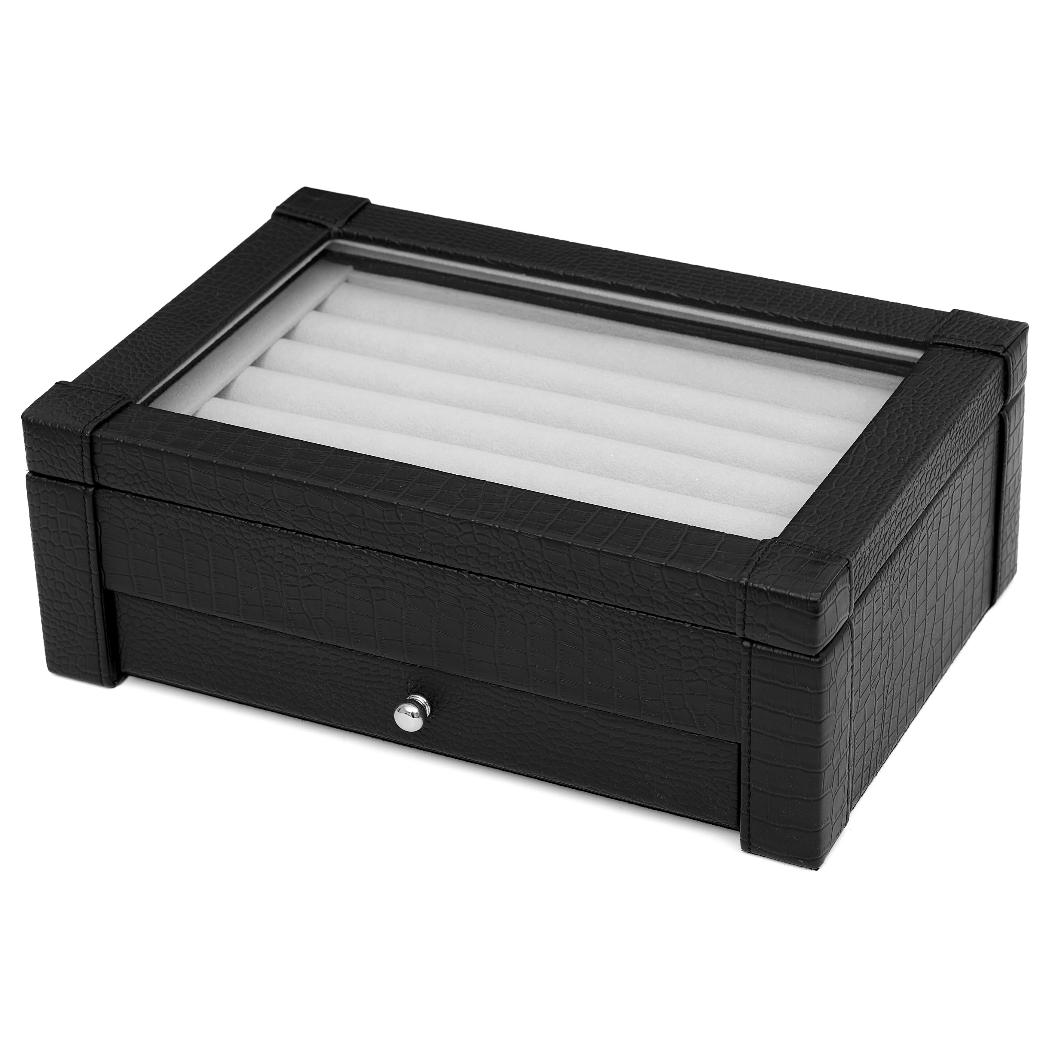 Schwarze Krokodilleder Manschettenknöpfe Box - 1