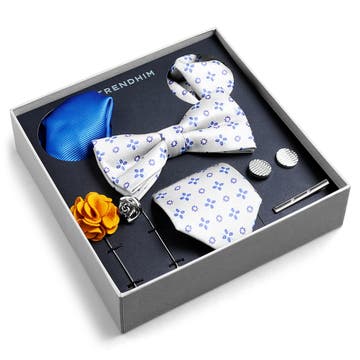 Suit Accessory Gift Box | Beige & Blue Floral-Patterned Set Suit Accessory Gift Box | Beige & Blue Floral-Patterned Set