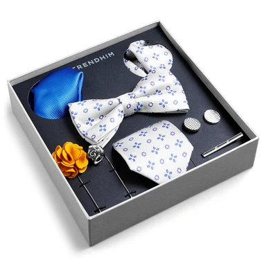 Anzug Accessoire Geschenkbox | Beige & Blau Floral gemustertes Set Anzug Accessoire Geschenkbox | Beige & Blau Floral gemustertes Set