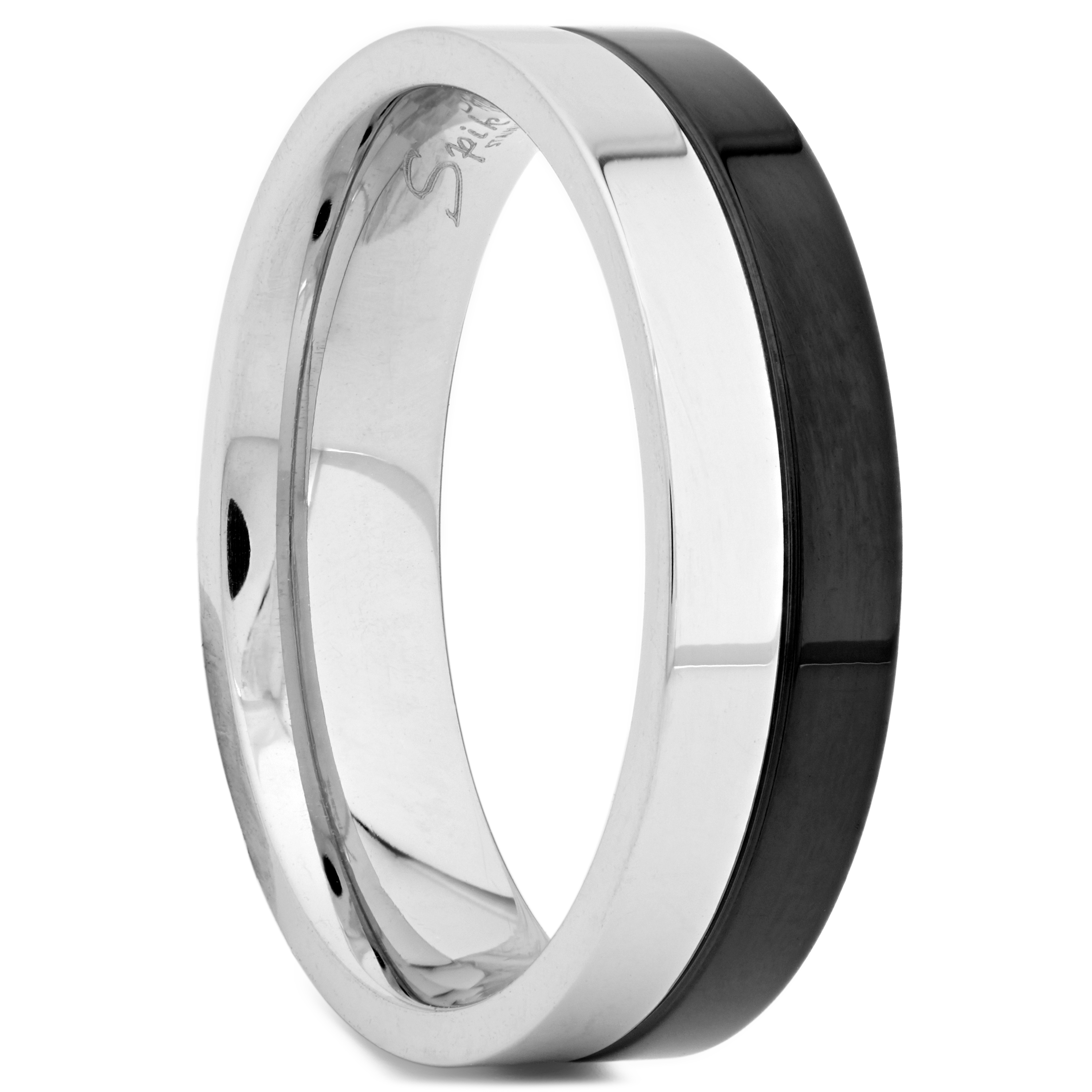 Black and Silver-Tone Steel Ring - 1