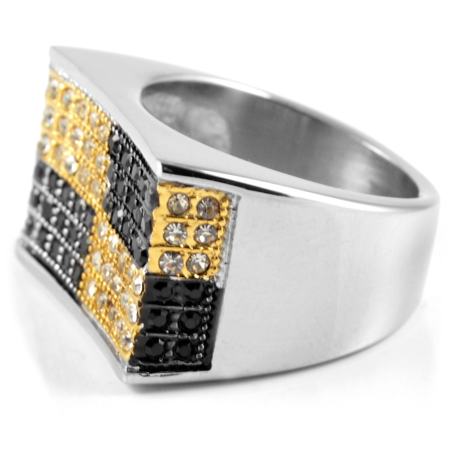 Checker Gold Zirkon Stålring - 3