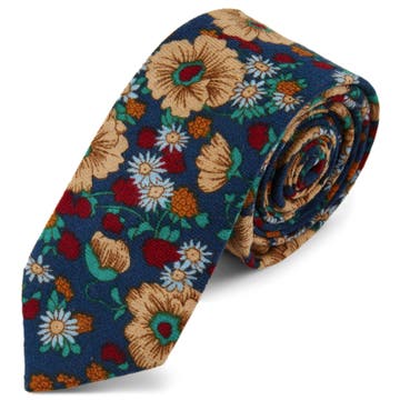 Cravate bleue à motif à fleurs rétro 