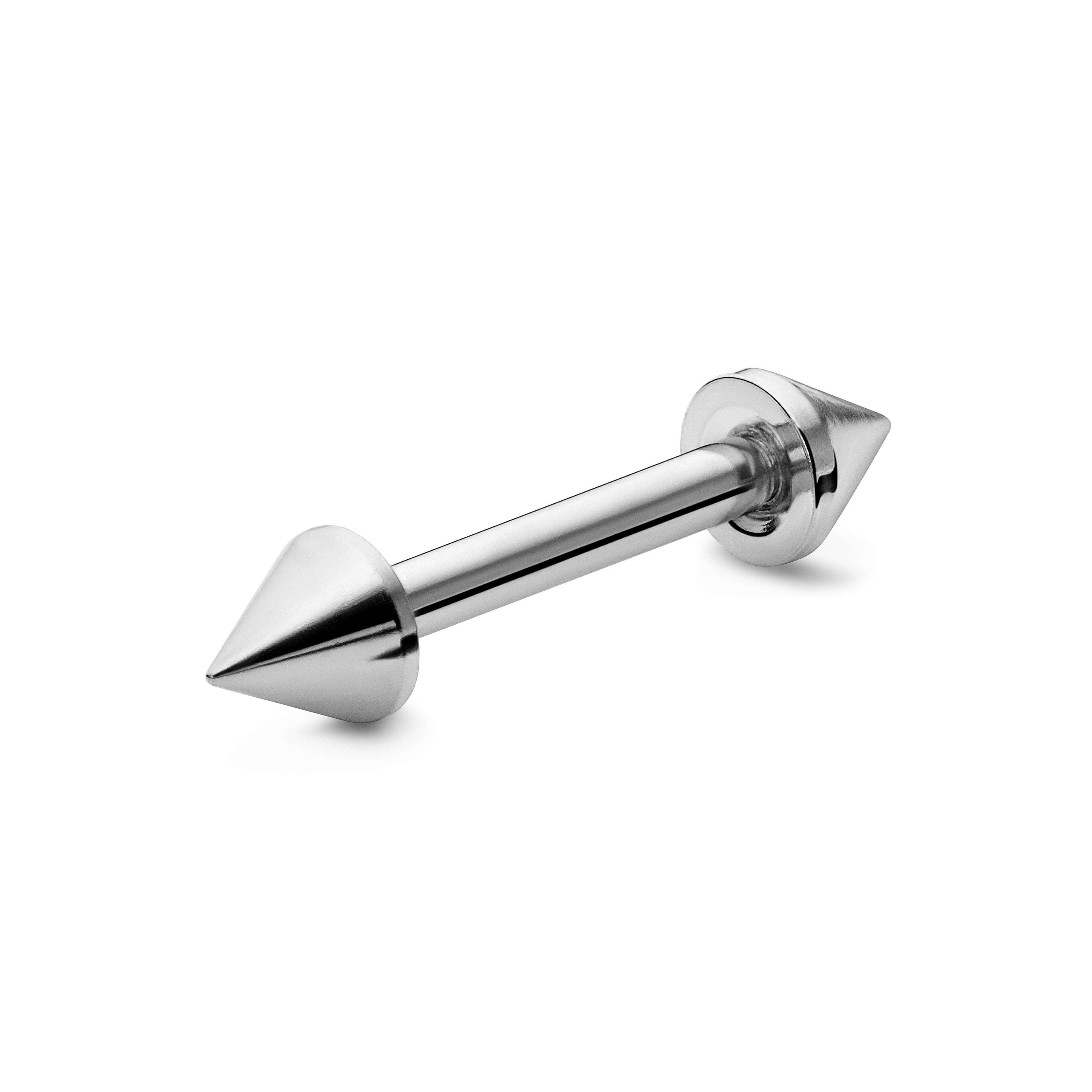 Piercing barbell droit à pointes en acier chirurgical argenté 6 mm