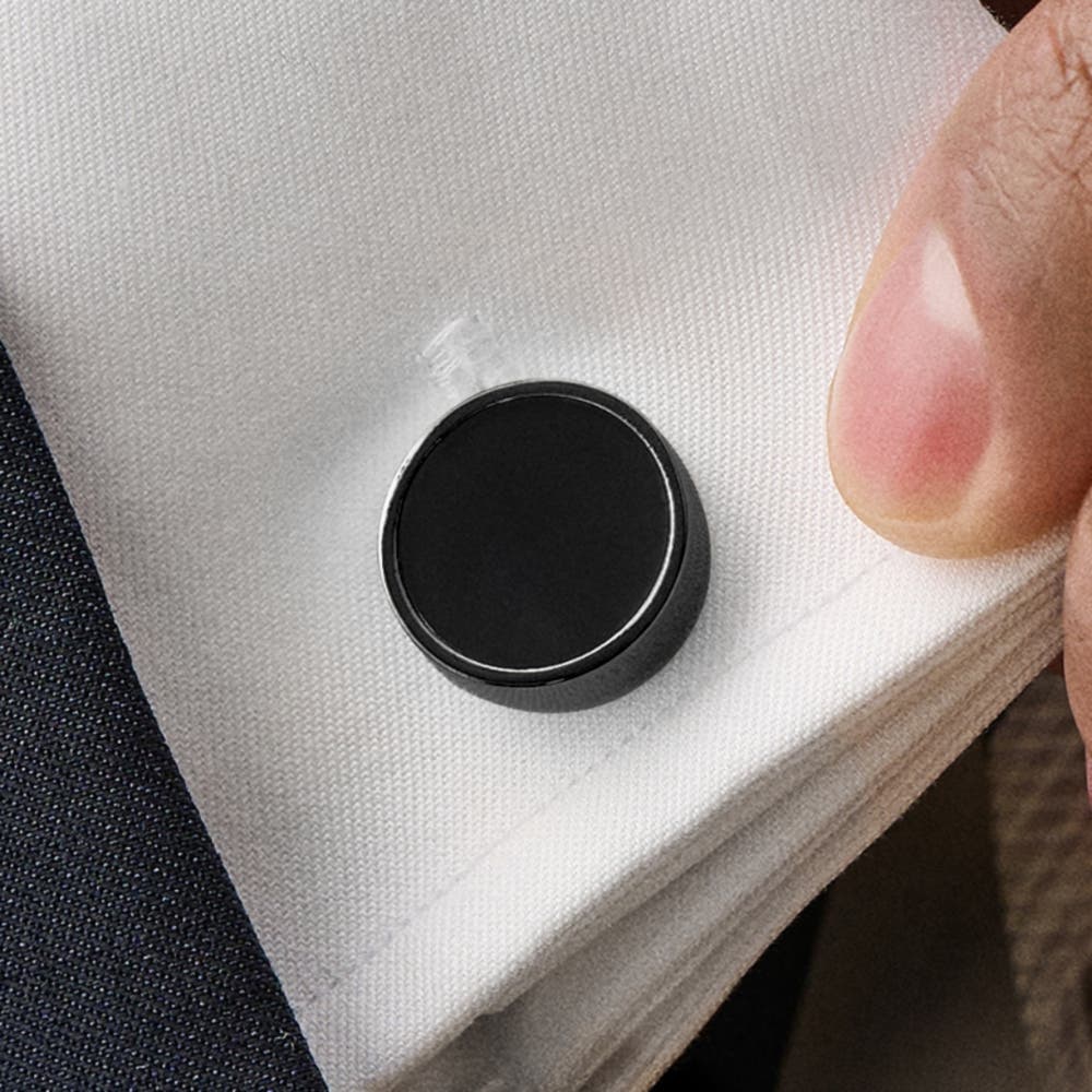 hover: Runda Metallgrå Svarta Manschettknappar med Onyx hover: Runda Metallgrå Svarta Manschettknappar med Onyx