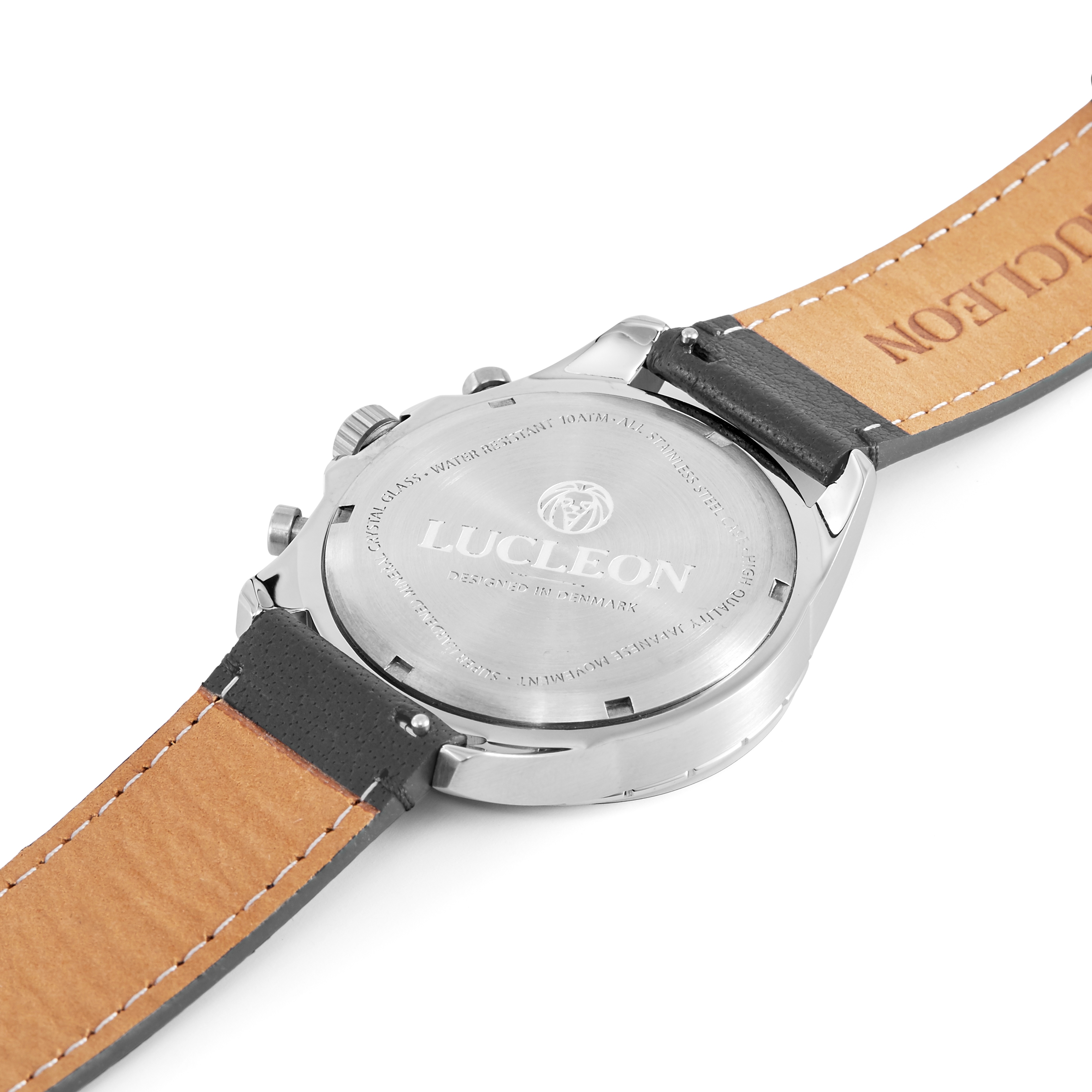 Alton | Silver-Tone Chronograph Watch With Blue Dial & Dark Grey Leather Strap - 3