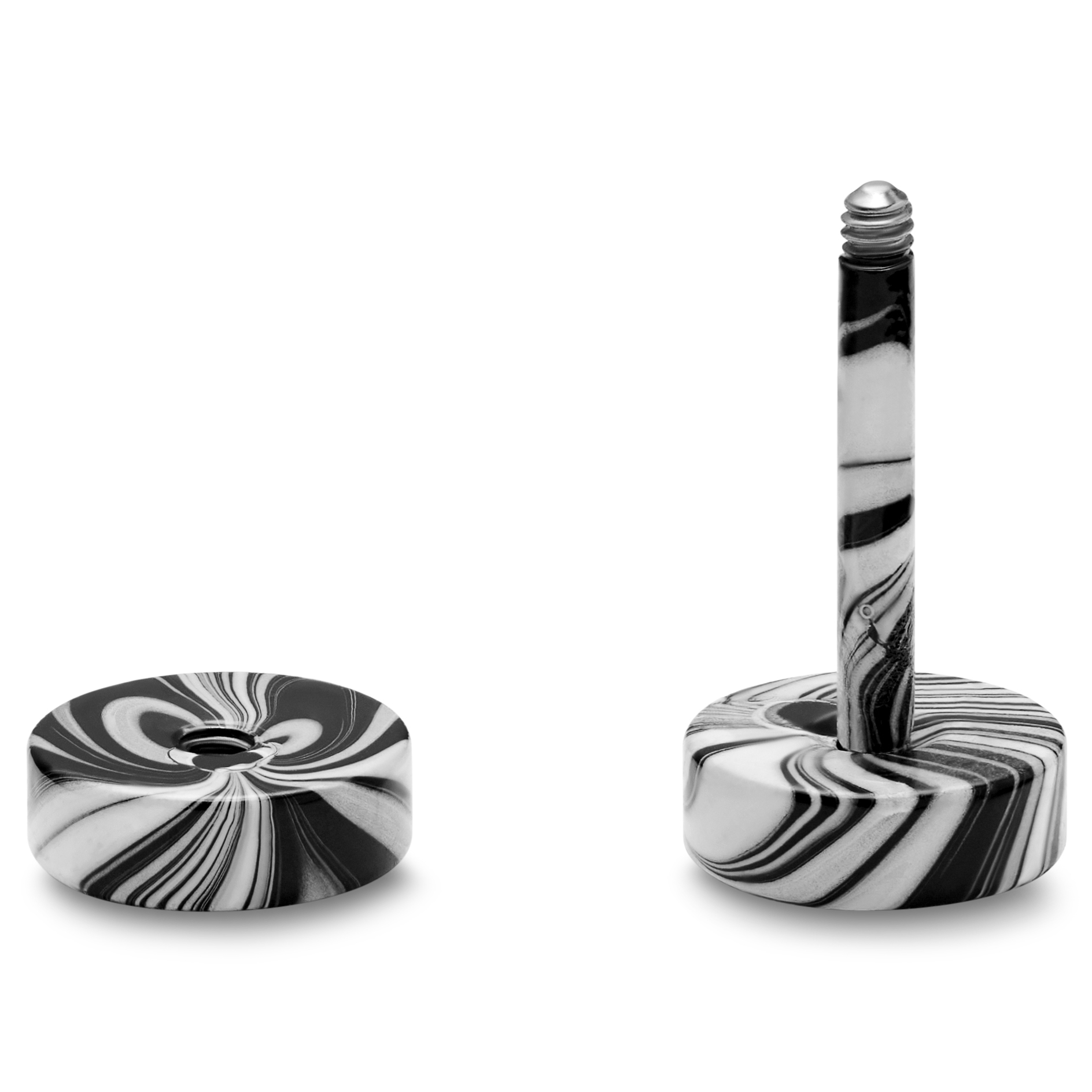 Satago | 6 mm Roestvrijstalen Fake Plug Oorbel in Zwart en Wit - 2