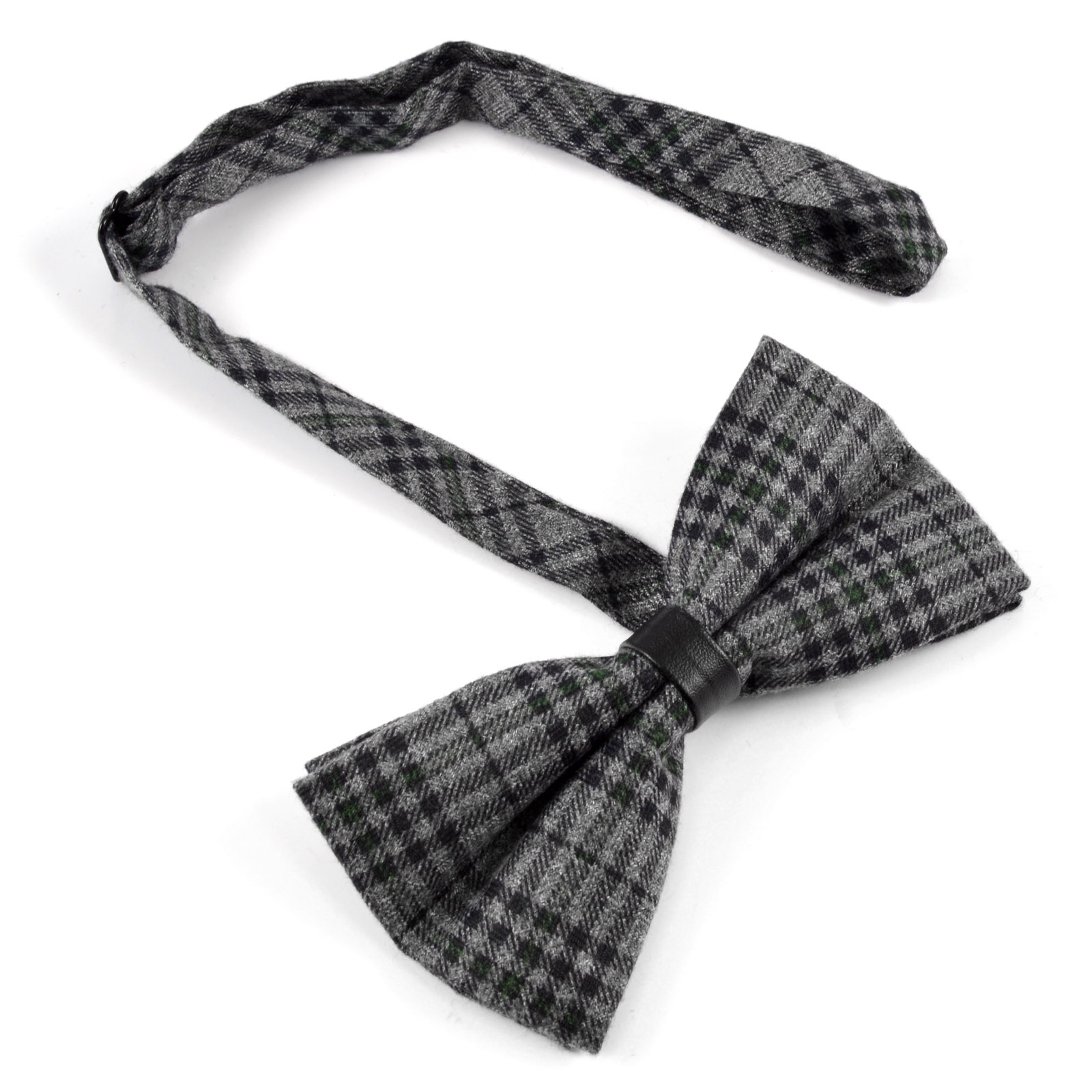 Grey Plaid Wool Pre-Tied Bow Tie - 2