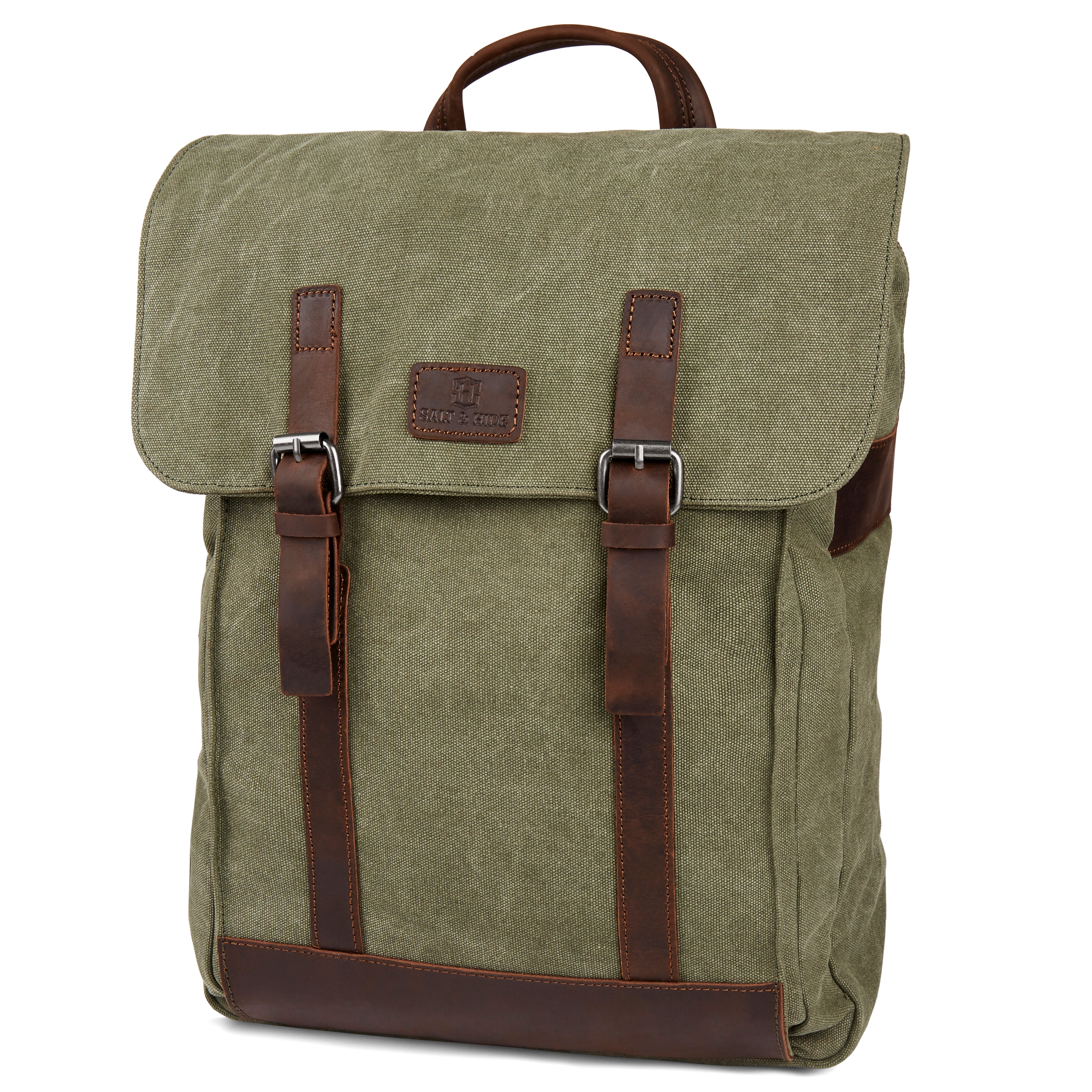 Olive green leather online backpack