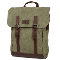 Tarpa | Classic Olive Green Canvas & Brown Leather Backpack