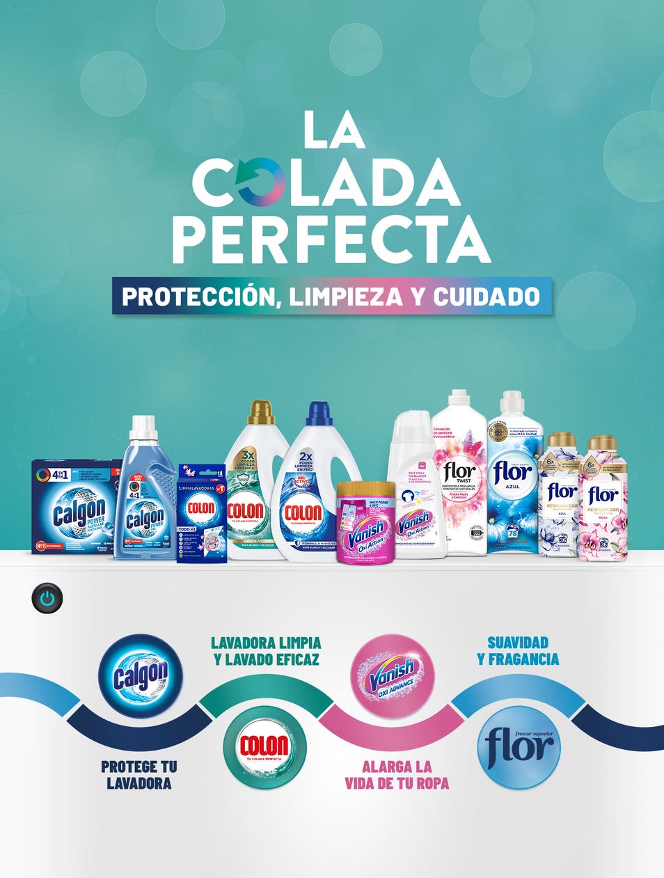 Imagen con todos los productos de Calgon, Colon, Vanish y Flor