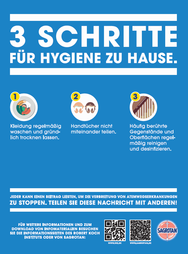 3 Schritte für Hygiene zu Hause - Poster zum Downloaden anklicken - DIN A4 - DIN A3 