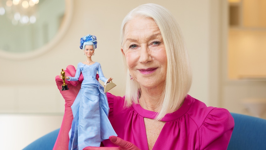Helen Mirren with her Barbie. 