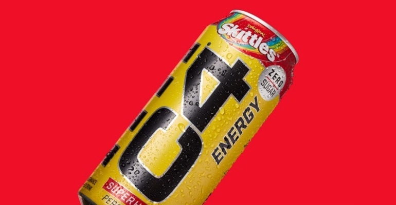 The can for the C4 and Skittles energy drink