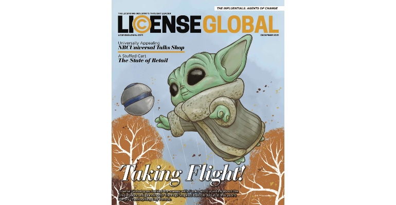 The cover of the December issue of License Global magazine, featuring Grogu.