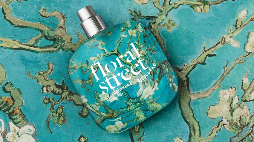 Sweet Almond Blossom perfume on painting, Floral Street Fragrances