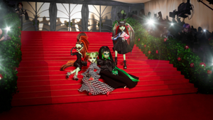 All four Monster High dolls with Off-White ensembles. 
