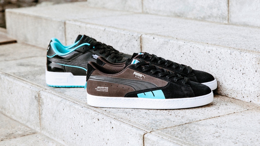 Shoes from the PUMA and Mercedes-AMG PETRONAS Formula 1 Team collection. 