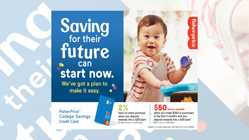 Promotional image for the Fisher-Price College Savings Mastercard.