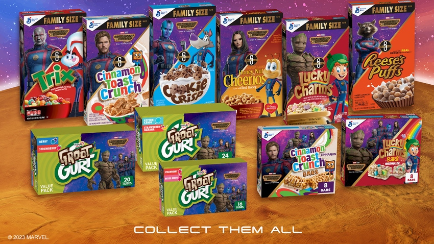 Cereal, yogurt and cereal bars all featuring “Guardians of the Galaxy Vol. 3” details.