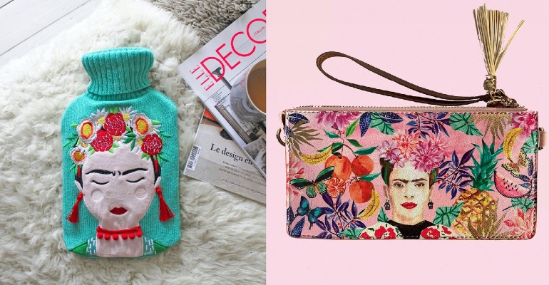 New items from the Frida Kahlo accessories collection, which include a hot compress cover and wristlet.  