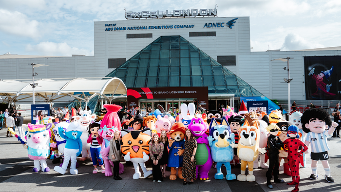 Characters outside ExCeL London at BLE 2023, License Global
