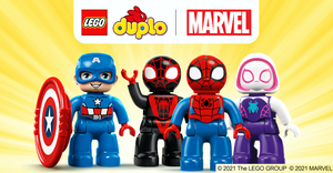 LEGO Duplo social announcement, featuring Spider-Man, Capitan America and Doppelganger.
