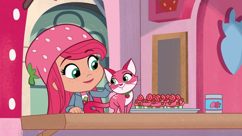 Strawberry Shortcake and her cat Custard.