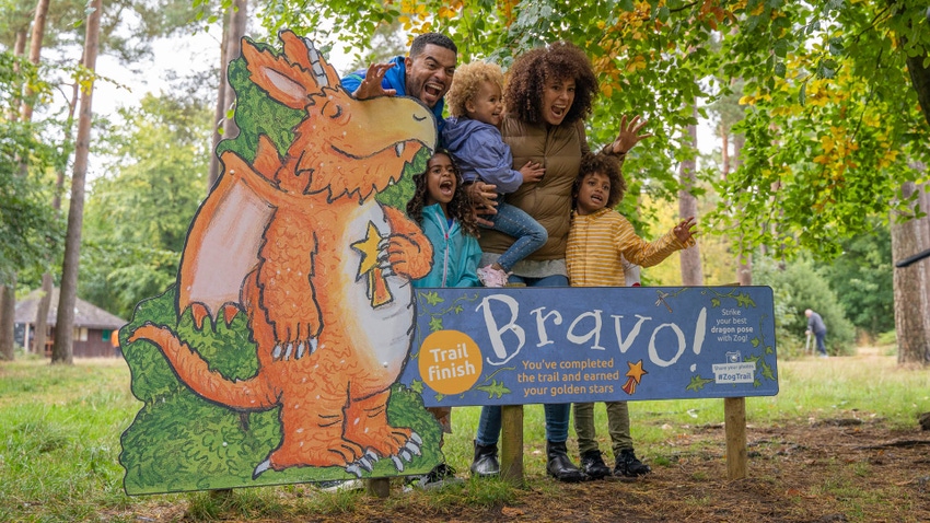 Family at a “Zog” interactive trail. 