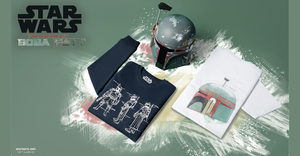 Products from Zavvi's Boba Fett collection, including t-shirts and crewnecks.