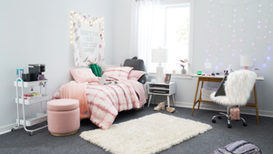 A dorm room with the Forever 21 collection. 