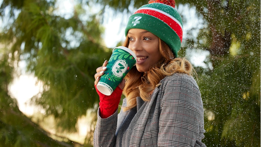 7-Eleven holiday beanie. 