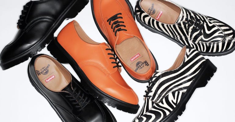 靴 supreme Dr. Martens UK 7 Supreme, Dr. Martens Lace-Up Footwear Collab | License Global