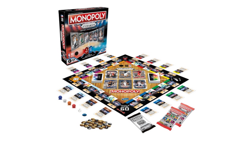 The complete Monopoly Prizm: NBA Edition board game. 