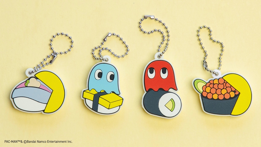 Keychains featuring Pac-Man, Inky and Blinky.