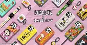 Items from the "Snoopy and Friends" collection by Casetify, which include phone and airpod cases.