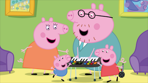 Peppa Pig and Family dancing in their living room, Hasbro