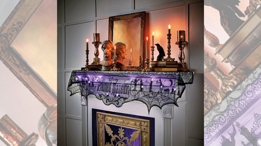 Mantle decorations inspired by the "Haunted Mansion."