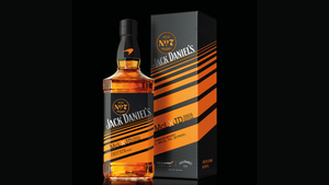 Jack Daniel’s Tennessee Whiskey bottle with McLaren branding. 