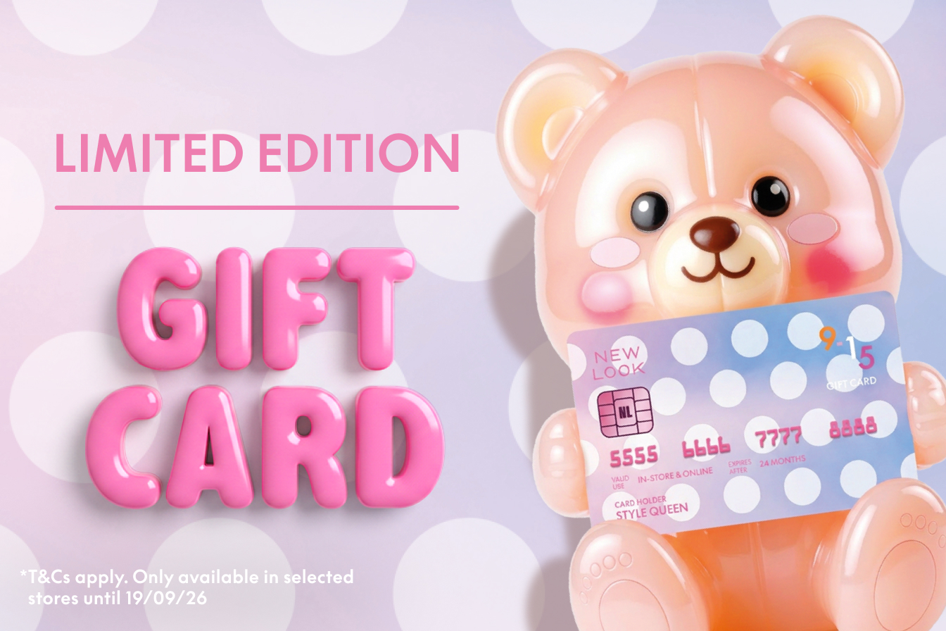 A gift card featuring a teddy bear set against a soft pastel background.