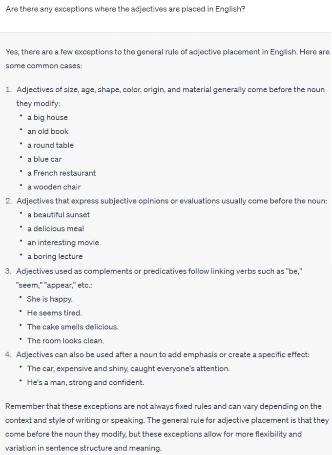 Adjective placement in English