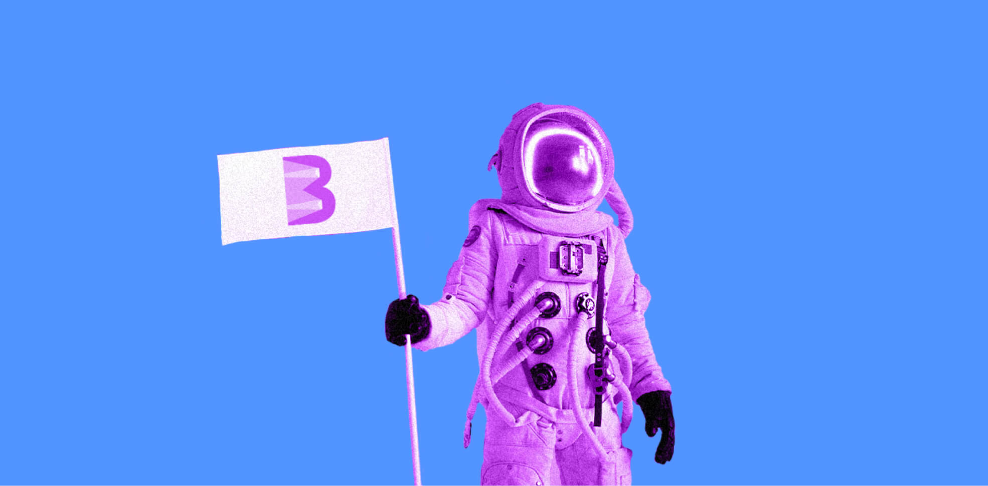 An astronaut with a flag on a blue background