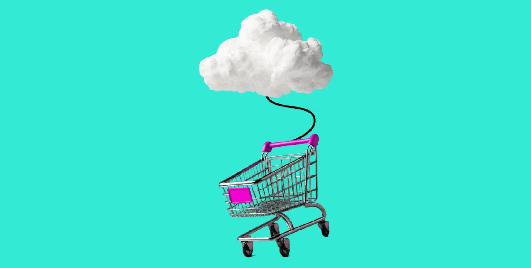 a shopping cart hanging under a cloud