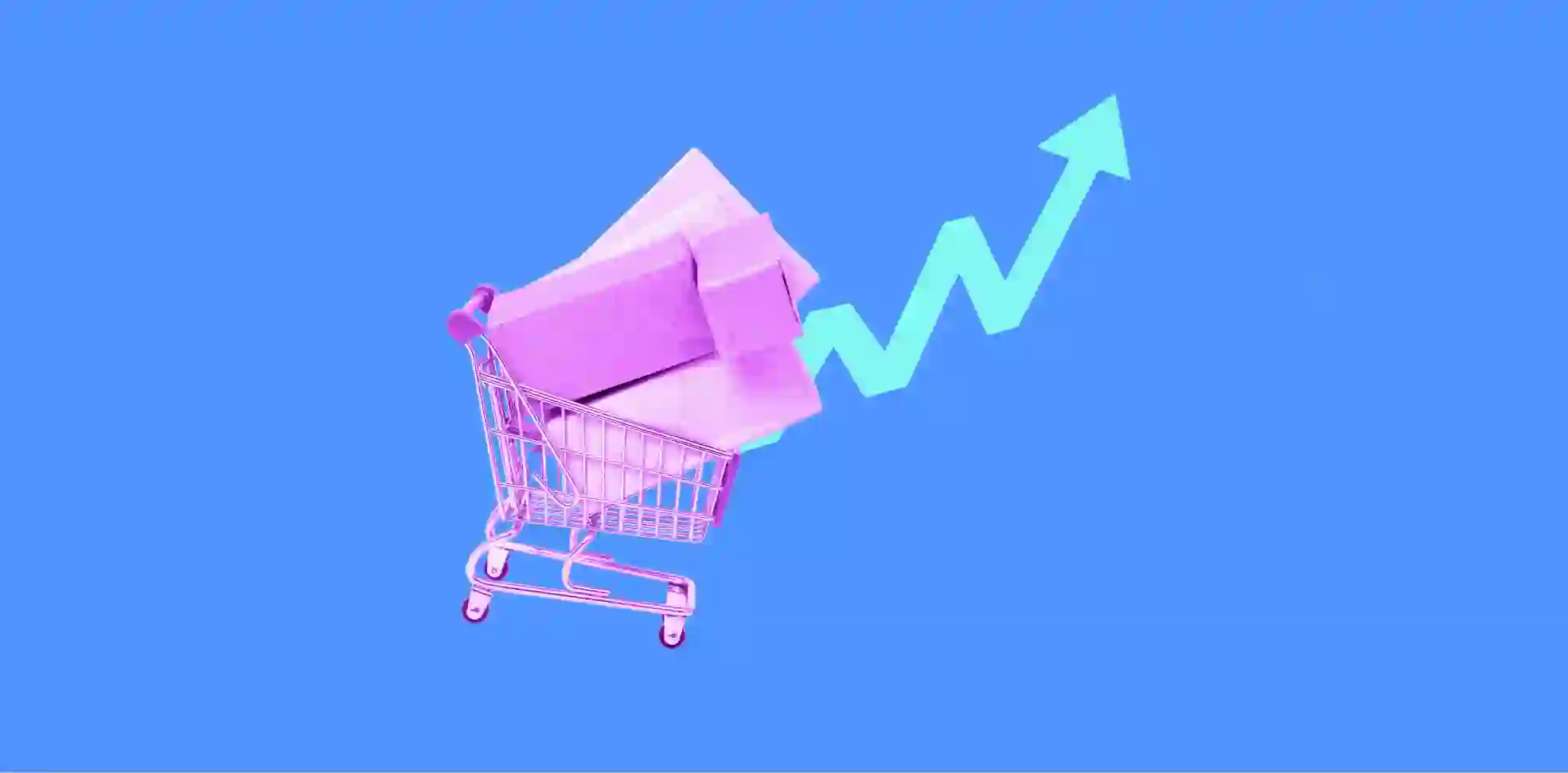 shopping cart with boxes on blue background