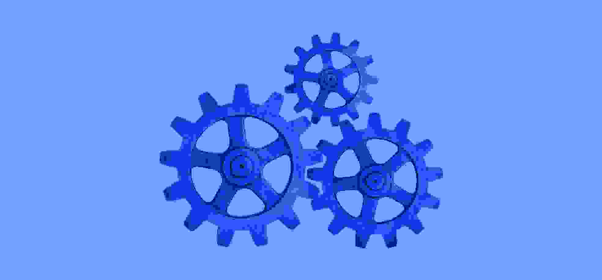 un icono de engranaje azul sobre un fondo azul