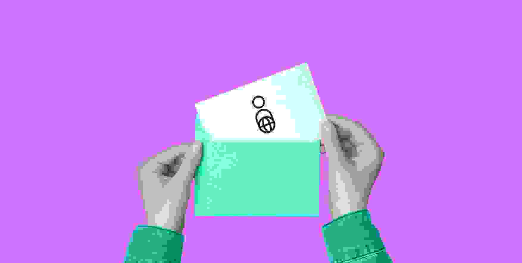 a sheet of paper with a man silhouette symbol in an envelope